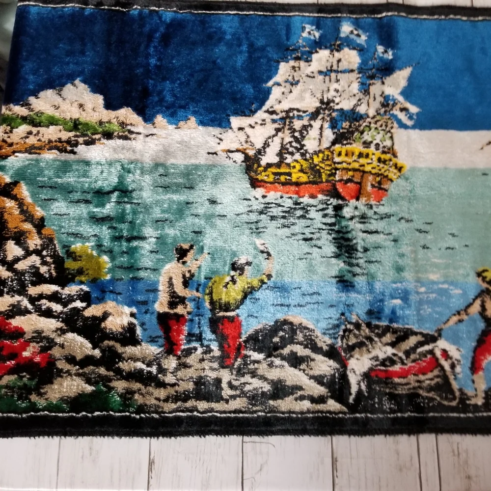 Vintage 70s Velvet Wall Hanging Carpet Rug Tapestry